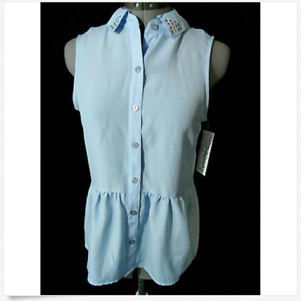 Nwt SPEECHLESS Peplum Shirt XS Blue stuffed top